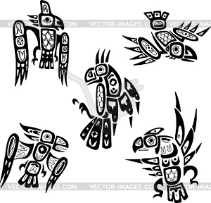 Native indian shoshone tribal drawings. Birds - vector image