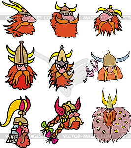 Comic viking heads - vector image