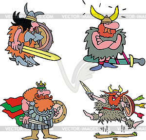 Comic viking warriors - vector image