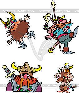 Comic viking warriors - vector clipart