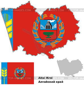 Outline map of Altai krai with flag - vector image