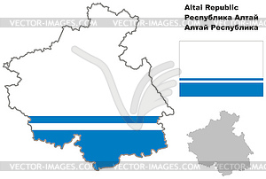 Outline map of Altai Republic with flag - vector clip art