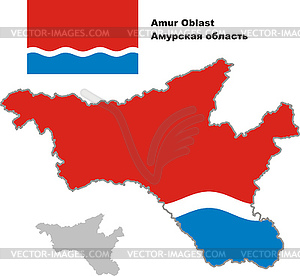 Outline map of Amur Oblast with flag - vector clipart