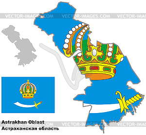 Outline map of Astrakhan Oblast with flag - vector clipart