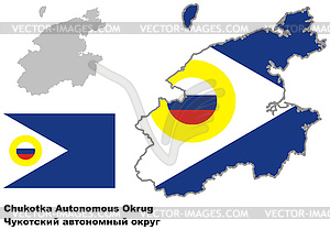 Outline map of Chukotka with flag - royalty-free vector clipart