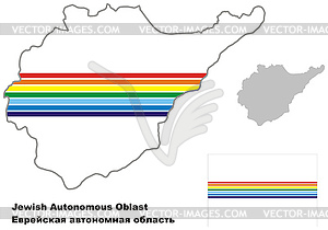 Outline map of Jewish Autonomous Oblast with flag - vector image