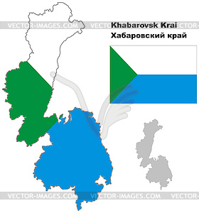 Контур карты Хабаровского края с флагом - векторное изображение клипарта