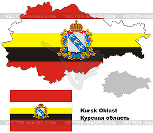 Контур карты Курской области с флагом - рисунок в векторе