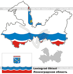 Outline map of Leningrad Oblast with flag - vector image