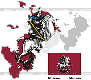 Outline map of Moscow with flag - vector EPS clipart