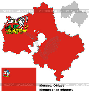 Outline map of Moscow Oblast with flag - vector image