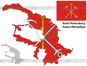 Outline map of St. Petersburg with flag - vector clipart