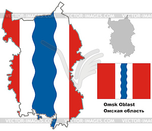 Контур карты Омской области с флагом - векторное изображение EPS