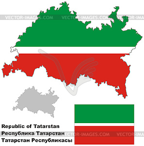 Контур карты Татарстана с флагом - векторный рисунок