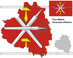 Контур карты Тульской области с флагом - стоковый клипарт