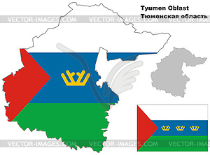 Outline map of Tyumen Oblast with flag - vector clipart