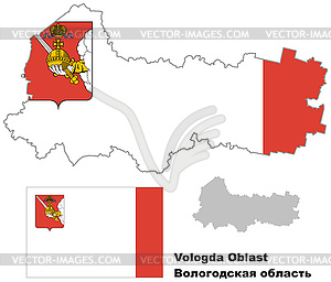 Контур карты Вологодской области с флагом - графика в векторном формате