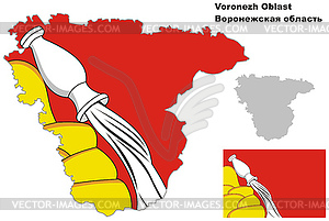 Outline map of Voronezh Oblast with flag - vector clip art