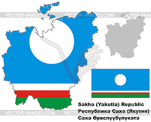 Outline map of Sakha (Yakutia) with flag - vector clipart