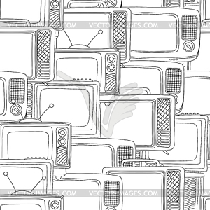 Seamless black and white tv pattern - vector clipart