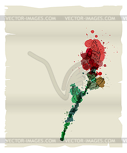 Grunge love letter with young rose - vector image