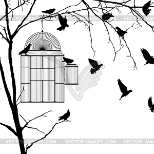 Bird cage silhouettes - vector image