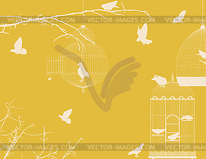 Birds and birdcages postcard  - vector image