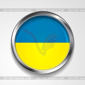 Button with stylish metallic frame. Ukrainian flag - vector image