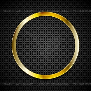 Bright golden ring on perforated texture - vector image