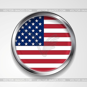 Abstract button with metallic frame. USA flag - vector clipart