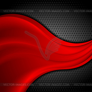 Soft red waves on metal perforated background - vector clipart