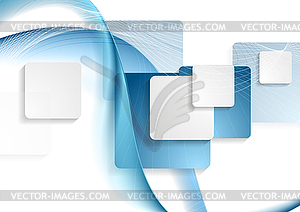 Blue white abstract squares and waves background - vector image