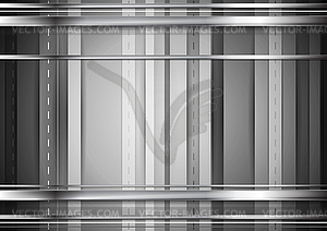 Grey tech background with silver stripes - vector image
