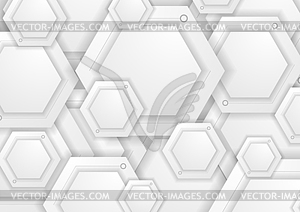 Abstract grey paper hexagons tech background - vector clipart