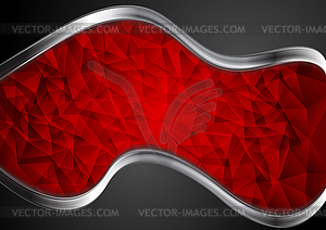 Red low poly background with metal silver waves - vector clipart