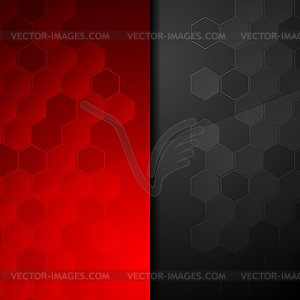 Contrast red black geometric hexagons background - vector image