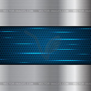 Blue metal and silver perforated background - vector image