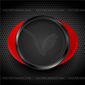 Black and red circle shapes on perforated metallic - vector clip art