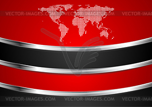 Tech red and black background with dotted map - vector image