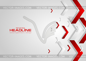 Red and grey tech abstract background with arrows - vector image