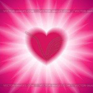 Pink heart and white glowing beams background - vector image