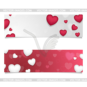 Red and grey banners with hearts - vector clip art