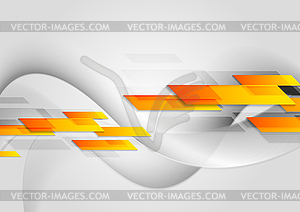 Bright orange tech shapes on grey wavy background - vector clipart