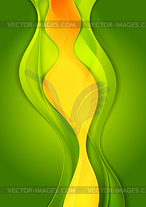 Bright green and orange abstract waves background - vector clip art