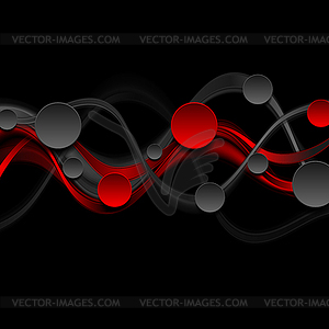 Black and red abstract waves and circles background - vector clip art