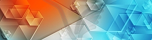 Blue orange concept web banner with glossy hexagons - vector clip art