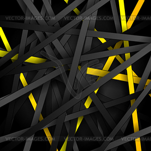 Black and yellow stripes abstract tech background - vector image