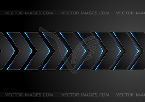Black technology arrows with blue neon light - vector clipart