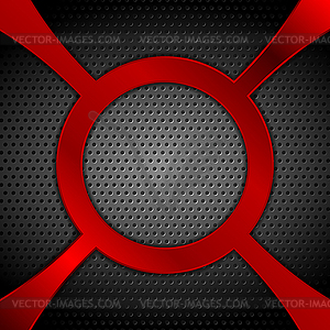 Dark metal perforated background with red circle - vector clipart / vector image