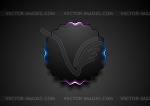 Black wavy circle badge with glowing light - vector image